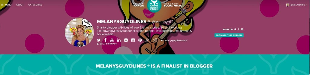 Shorty award finalists in blogger: Melanysguydlines