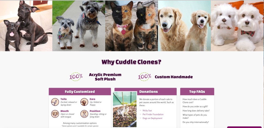 Cuddle Clones reimbursing adoption fees for pets. 