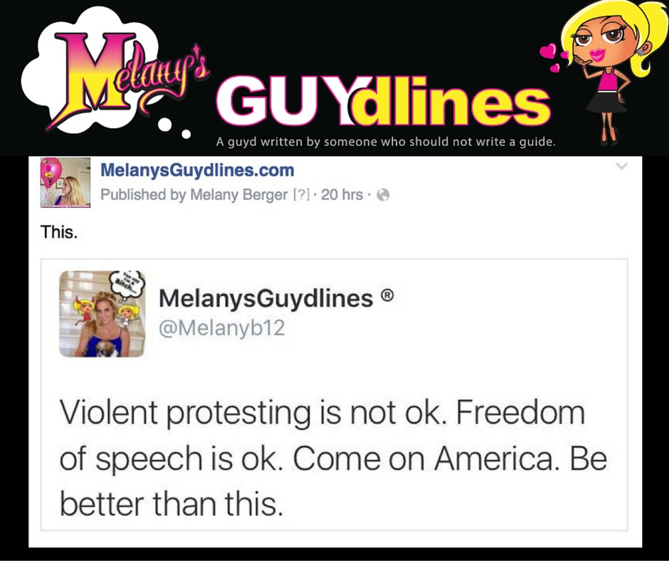  Violent protesting is not OK. Freedom of speech is OK. Come on America. Be better than th