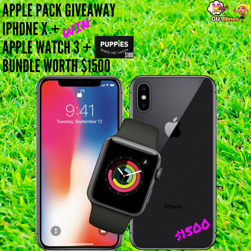  Win $1500 Apple Pack: iPhoneX, Apple Watch 3, Puppies Make Me Happy Gift Card